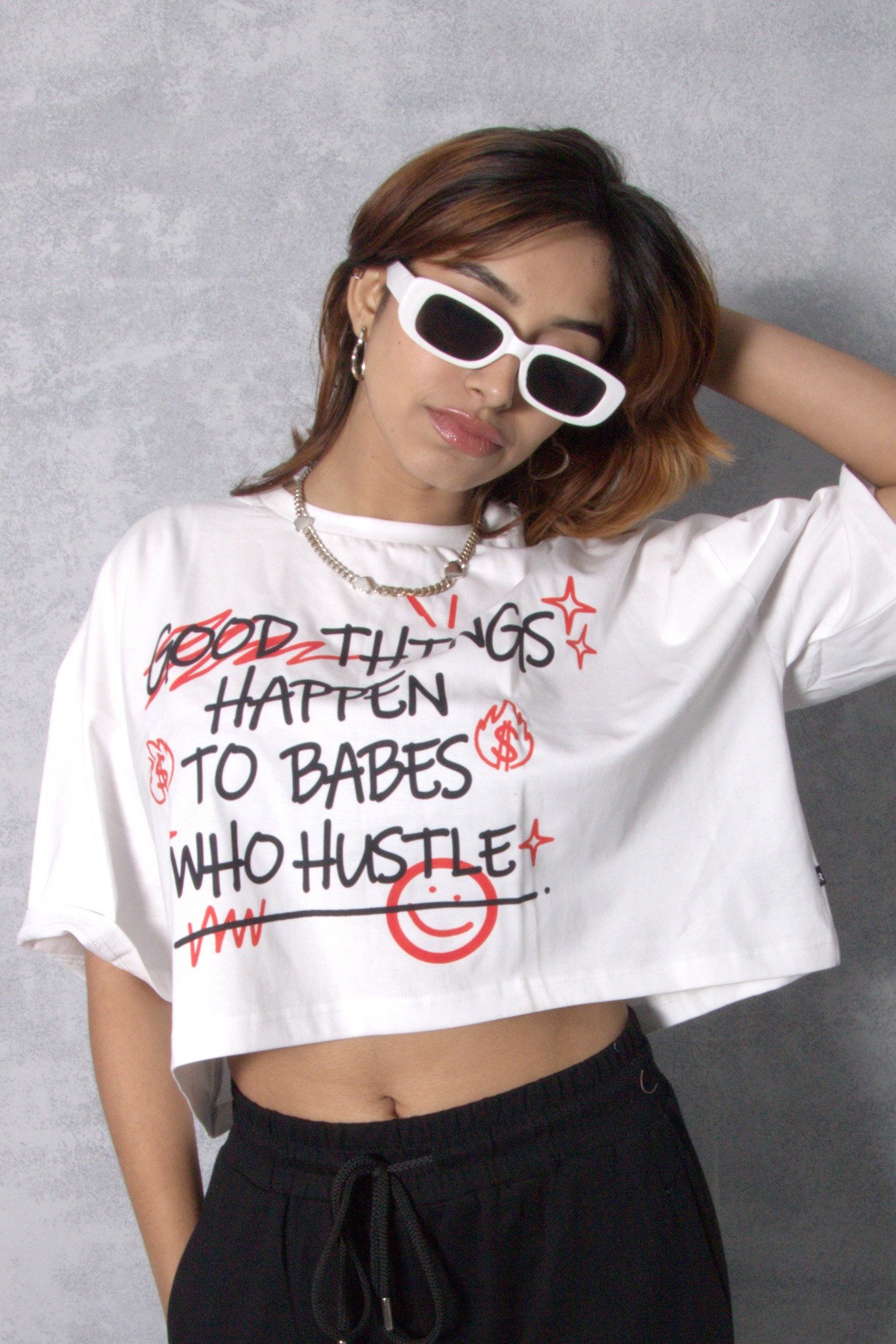 Hustle Babes Oversized Crop Top White