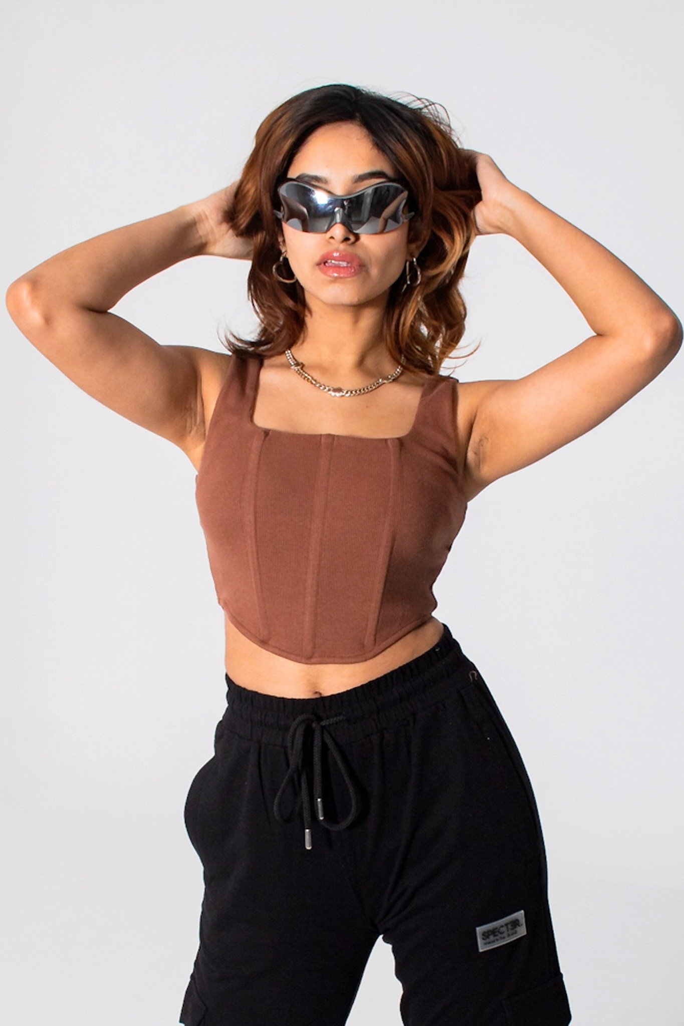 Corset Rib Top Brown